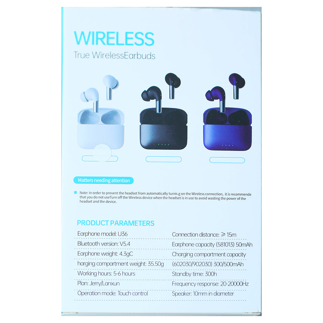 U36 True Wireless White Earbuds
